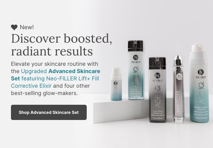 Elevate your skincare routine with the Upgraded Advanced Skincare Set featuring Neo-Filler. Featured are products in the set.